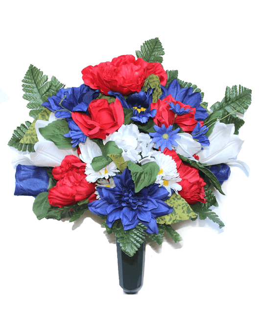 Charity Smaller Red, White & Blue Floral Mix FORWARD-FACING Vase