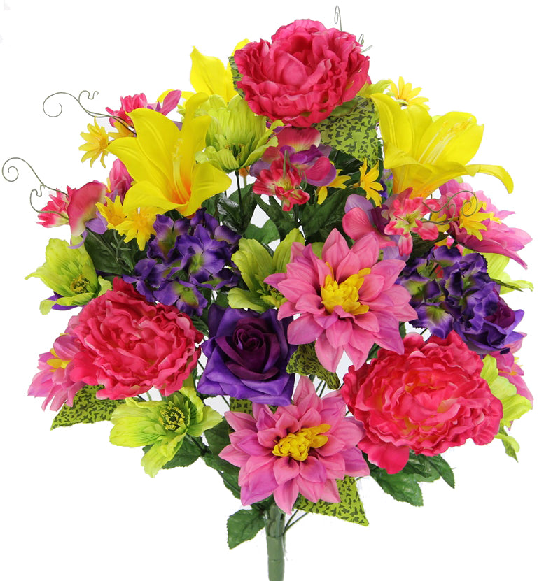 Bright Pink, Purple, Kiwi & Yellow Spring Floral Mix Bush