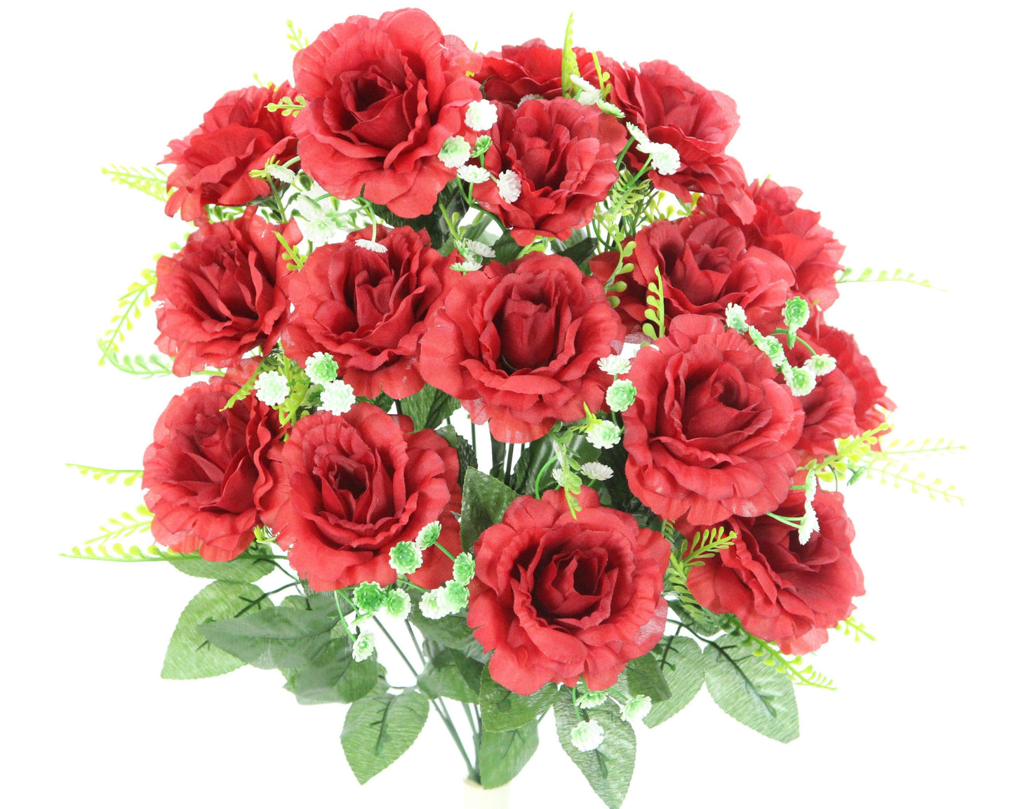 Premium 18 Red Roses with Babies Breath Silk Bush