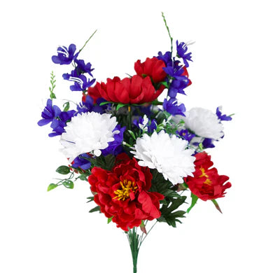 Red, White & Blue Peony, Mum and Gladiolus Bush