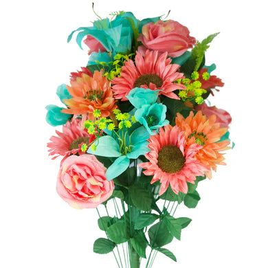 Coral and Turquoise Sunflower Mix Bush
