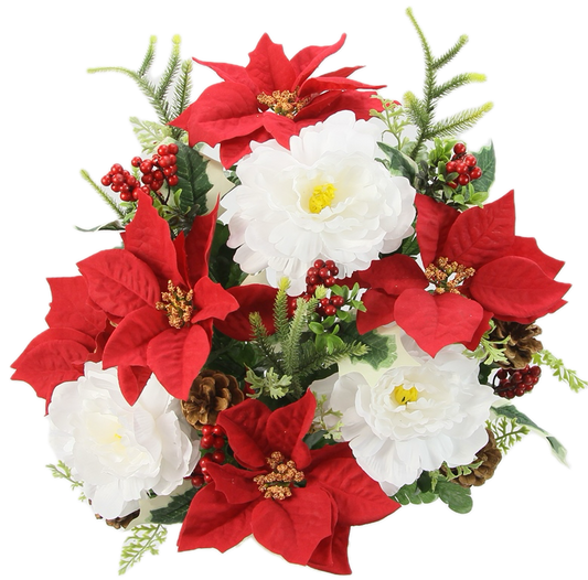 Poinsettia, Peony, and Pinecone Christmas Mixed Bush