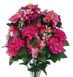 Pink Hibiscus and Zinnia Bush