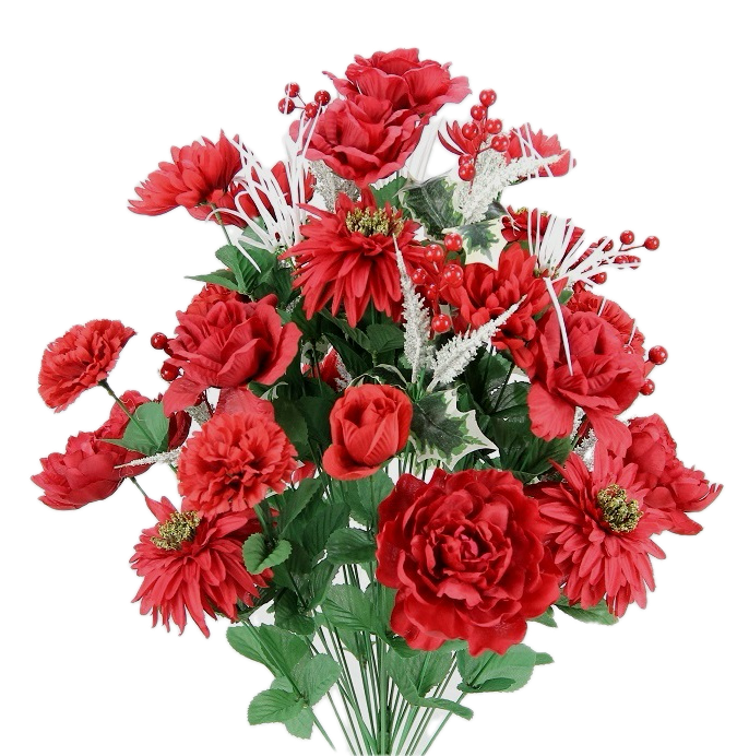 Red Floral Mix Christmas Bush with Holly