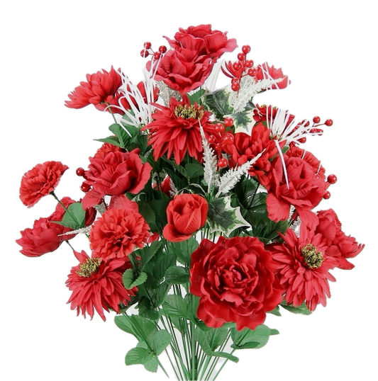 Red Floral Mix Christmas Bush with Holly
