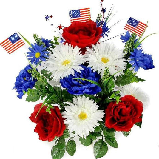 Red, White & Blue Floral Bush with Flags
