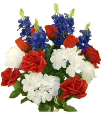 Red, White & Blue Rose and Hydrangea Bush