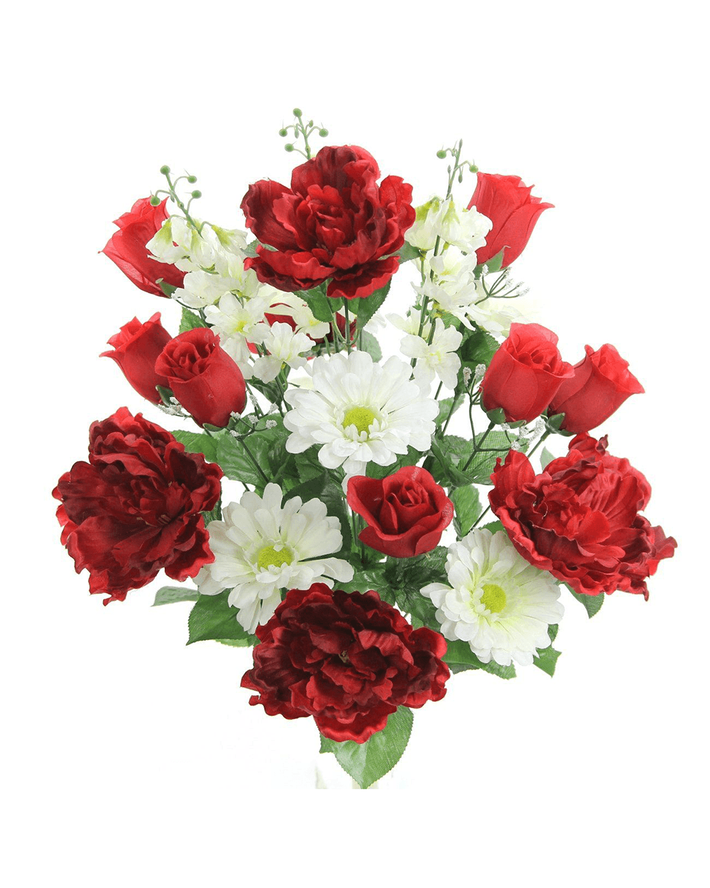 Premium Rose Peony and Daisy Red /White Silk Bush