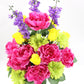 Premium Rose Peony and Daisy Fuchsia, Yellow, and Lavender Silk Bush