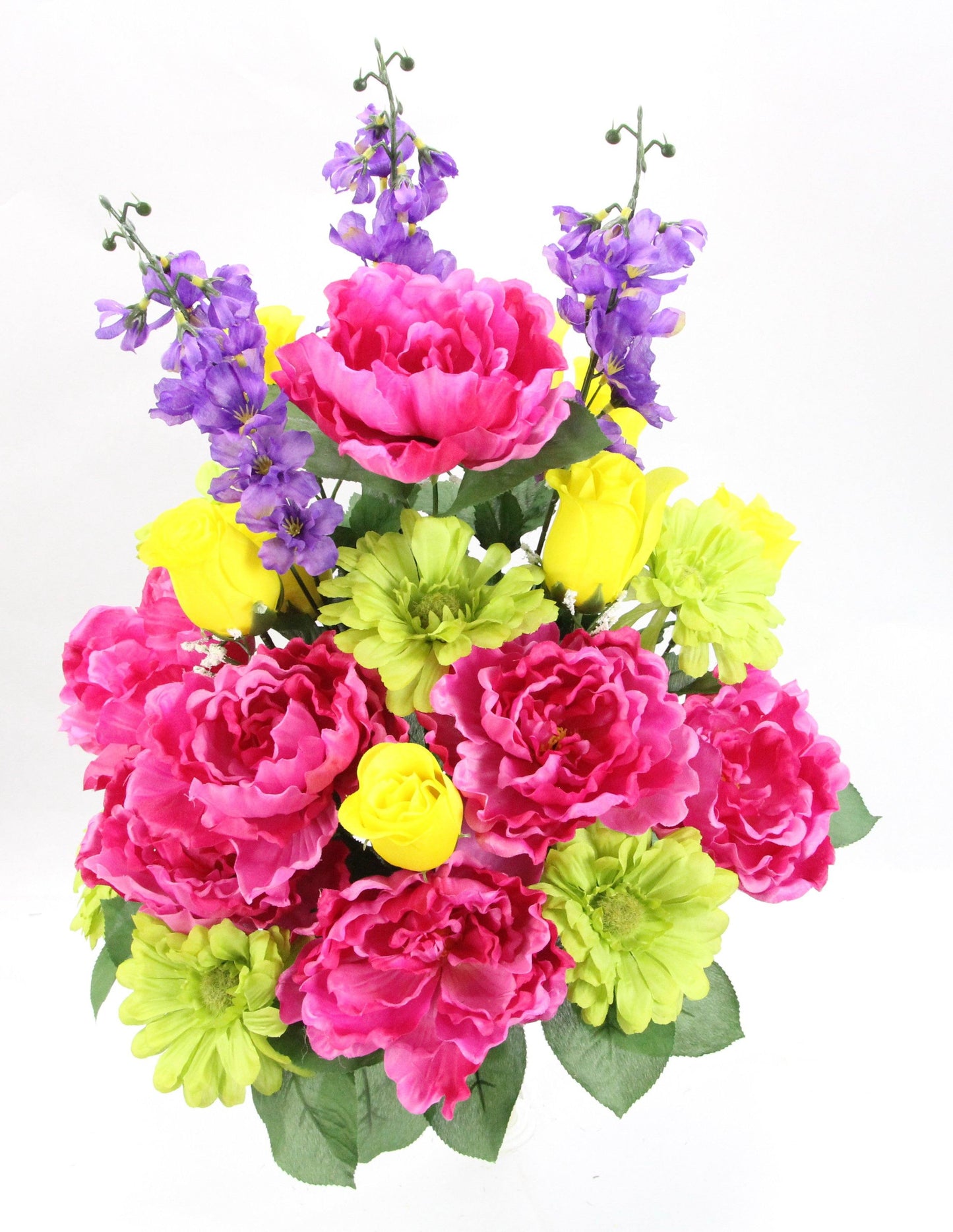 Premium Rose Peony and Daisy Fuchsia, Yellow, and Lavender Silk Bush