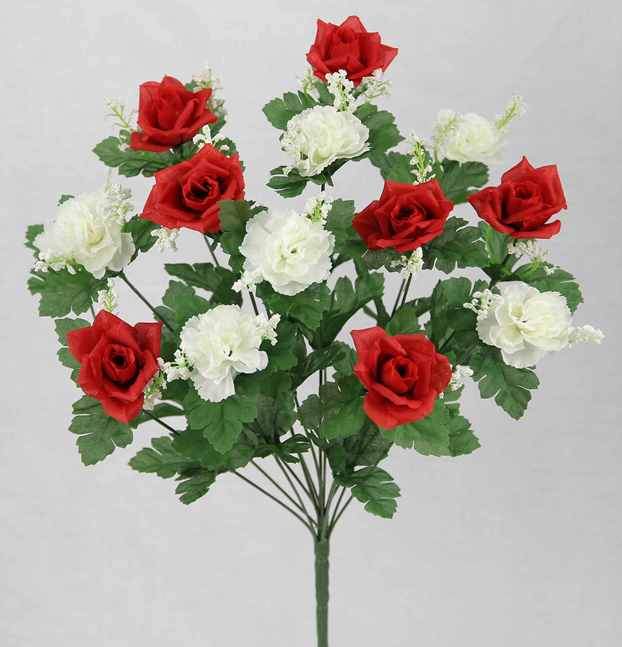 Premium Miniature Red and White Rose Silk Bush