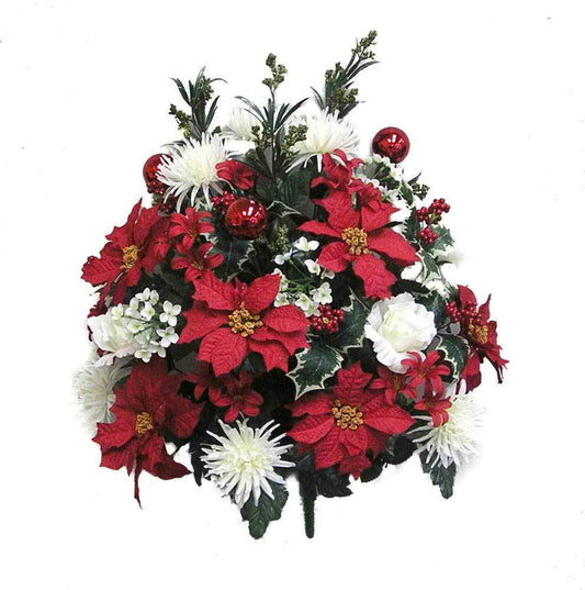 Poinsettia & Peony Christmas Mixed Bush with Ornaments