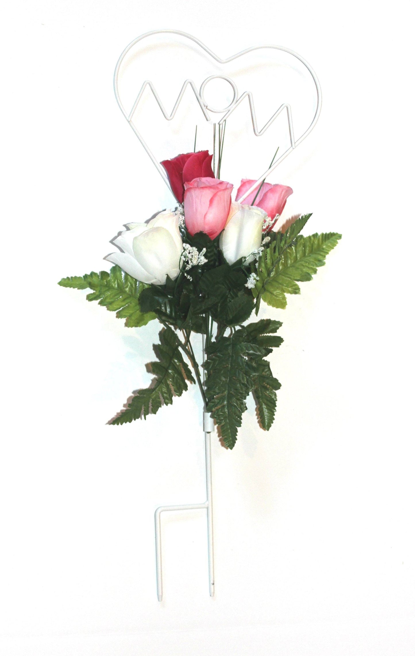 Mom Wire Stand with Red, White, and Pink Roses