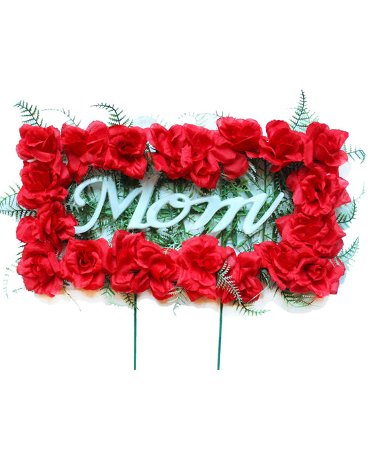 Red MOM Floral Pillow