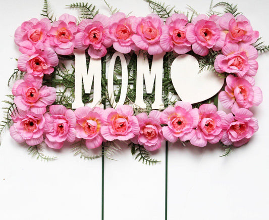 Pink Mom Pillow with wood letters and a heart-18 Inch