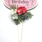 Pink Happy Birthday Stand with Accented Flowers- 18 inch Tall