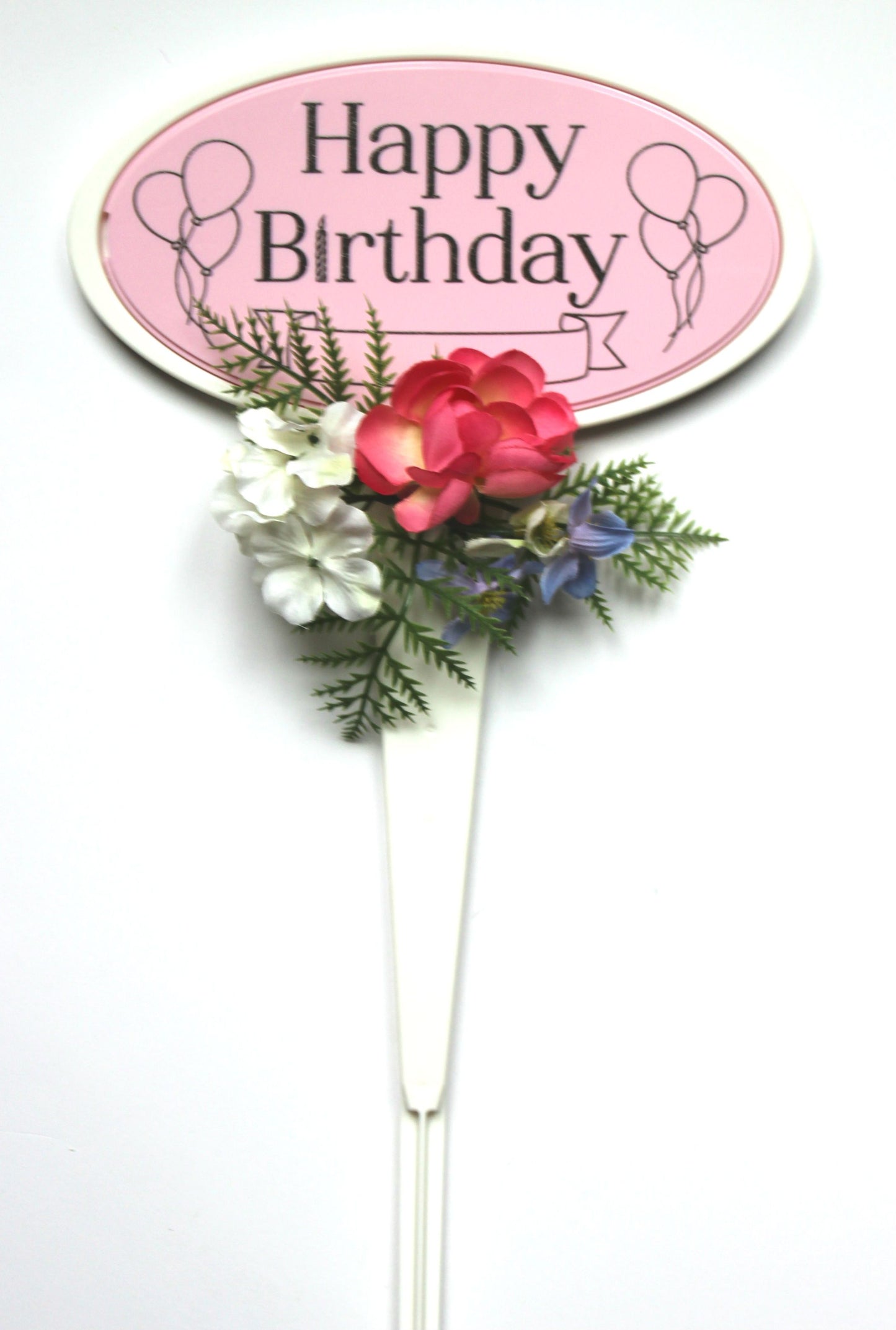 Pink Happy Birthday Stand with Accented Flowers- 18 inch Tall