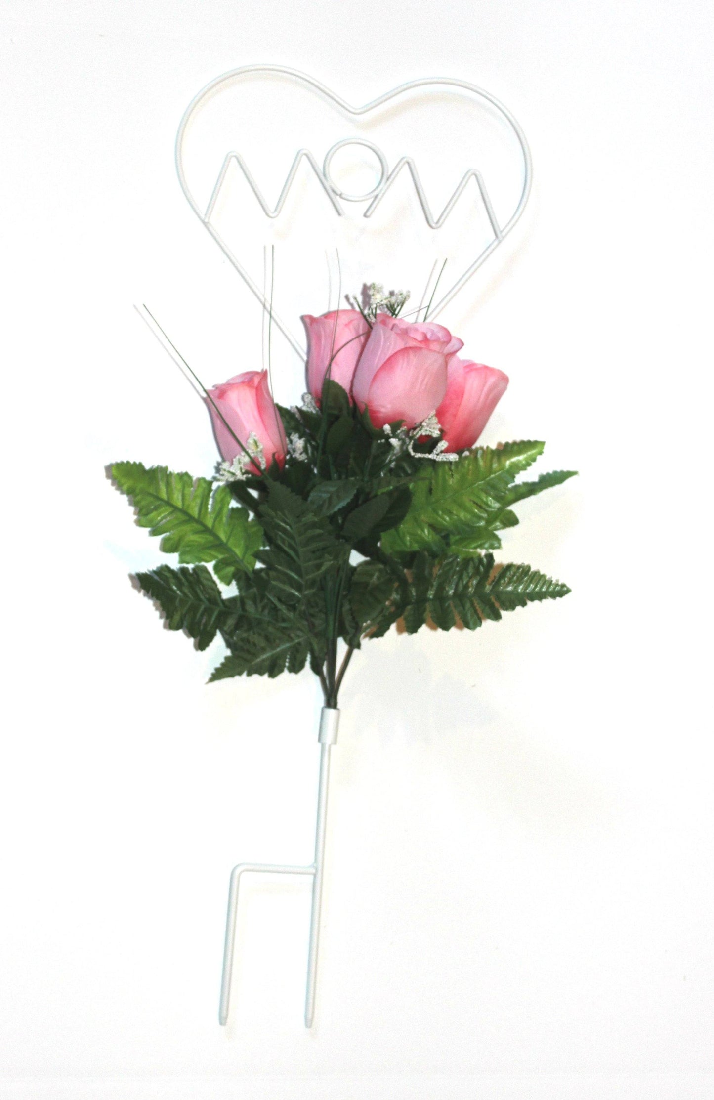 Mom Wire Stand with Pink Roses