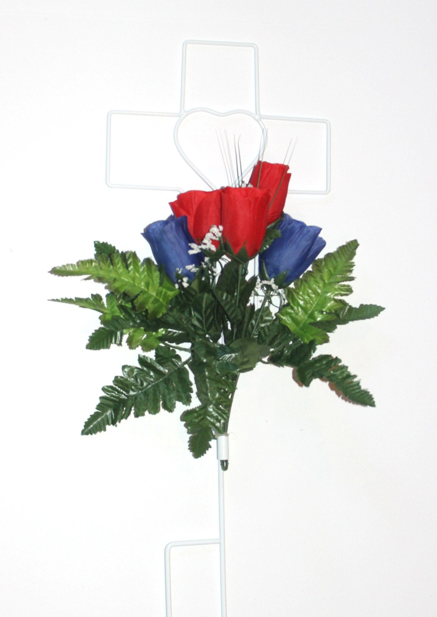 Cross Wire Stand - Red and Blue Roses