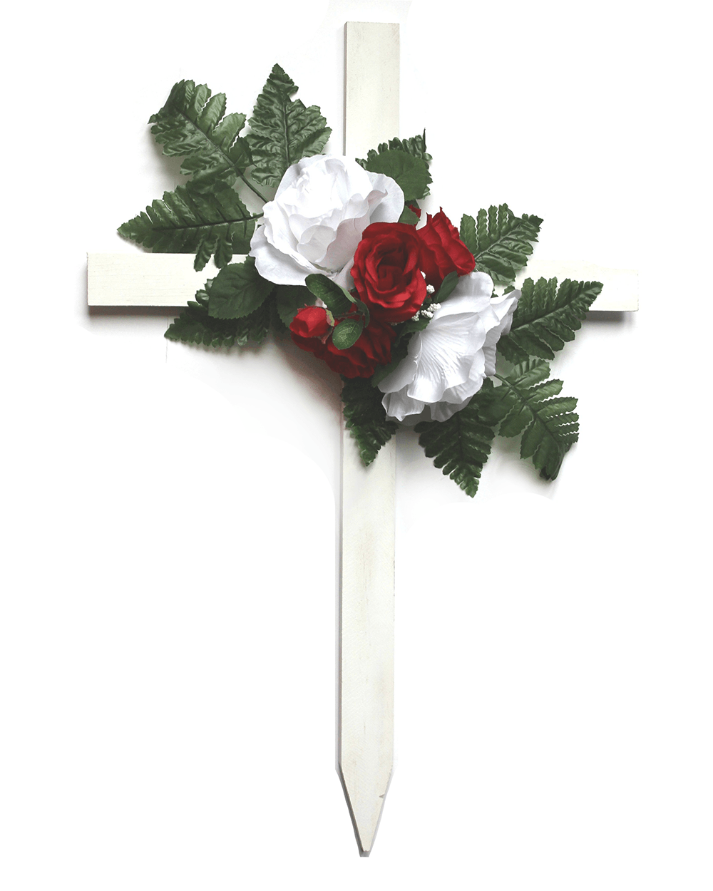 Red & White Rose Wood Cross