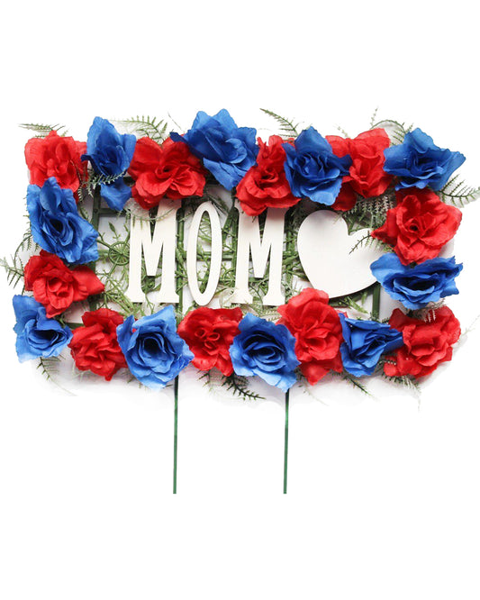 Red & Blue MOM with Heart Floral Pillow