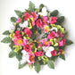 GSF Premium Exclusive - 14 inch Wreath with Bright Pink Roses and Spring mix
