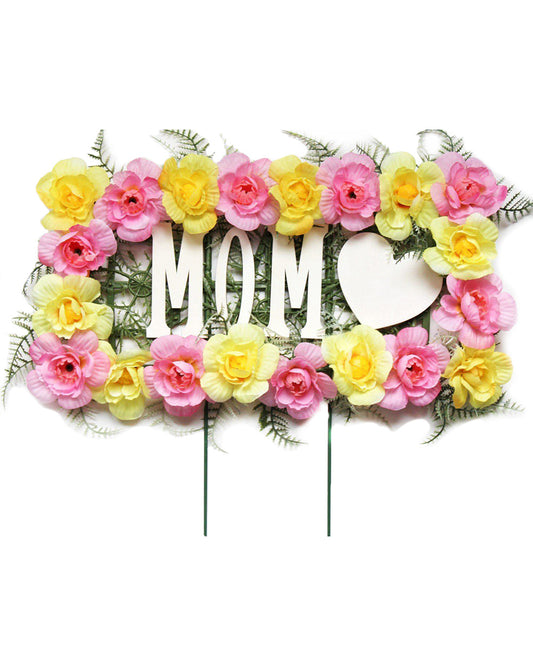 Pink & Yellow MOM with Heart Floral Pillow
