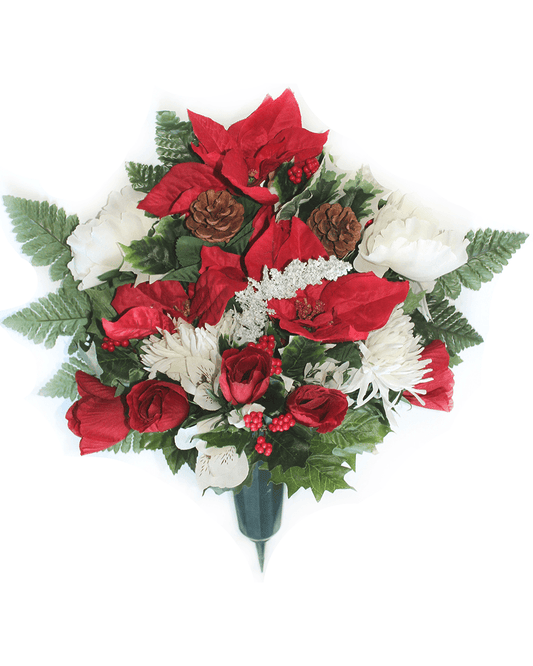 Red & White Poinsettia Christmas Mix FORWARD-FACING Vase